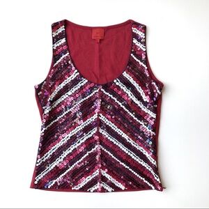 JDY Red Sequin Scoop Neck Tank Top S